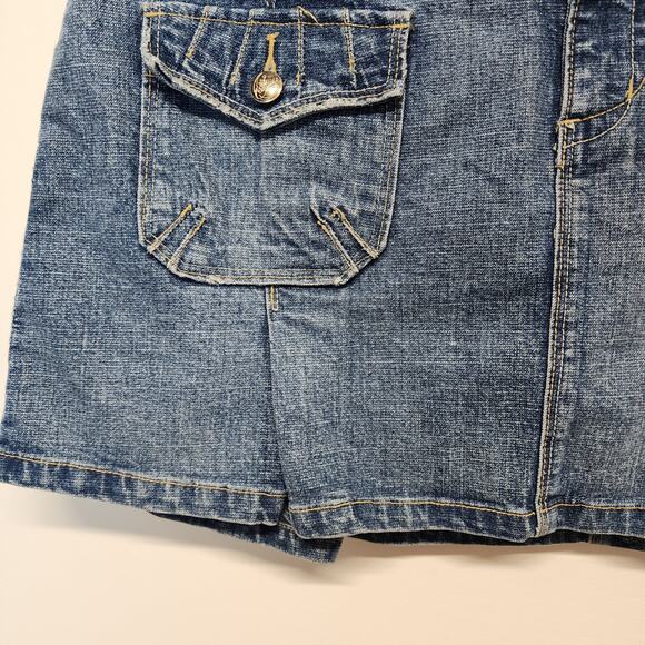 Vintage Y2K Candies Denim Pleated Micro Skirt Size 11 32" Blue Boho Chic 2000s - Picture 3 of 10